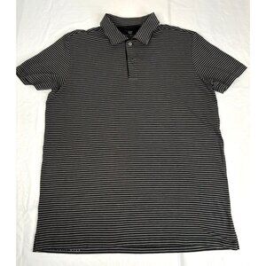 Mack Weldon Pima Cotton Polo Shirt Men's Large Grey Black Striped Stretch Golf